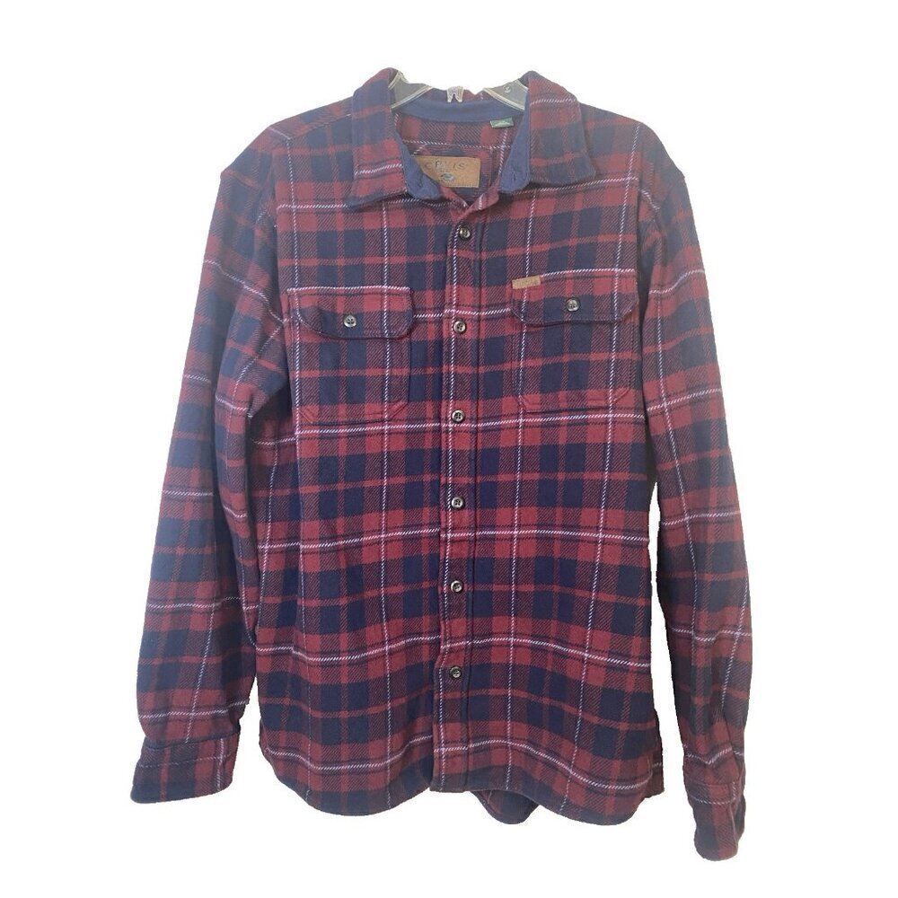 Orvis Plaid Heavy Flannel 100% Cotton Shirt Shacket Size Large Red Black Pockets